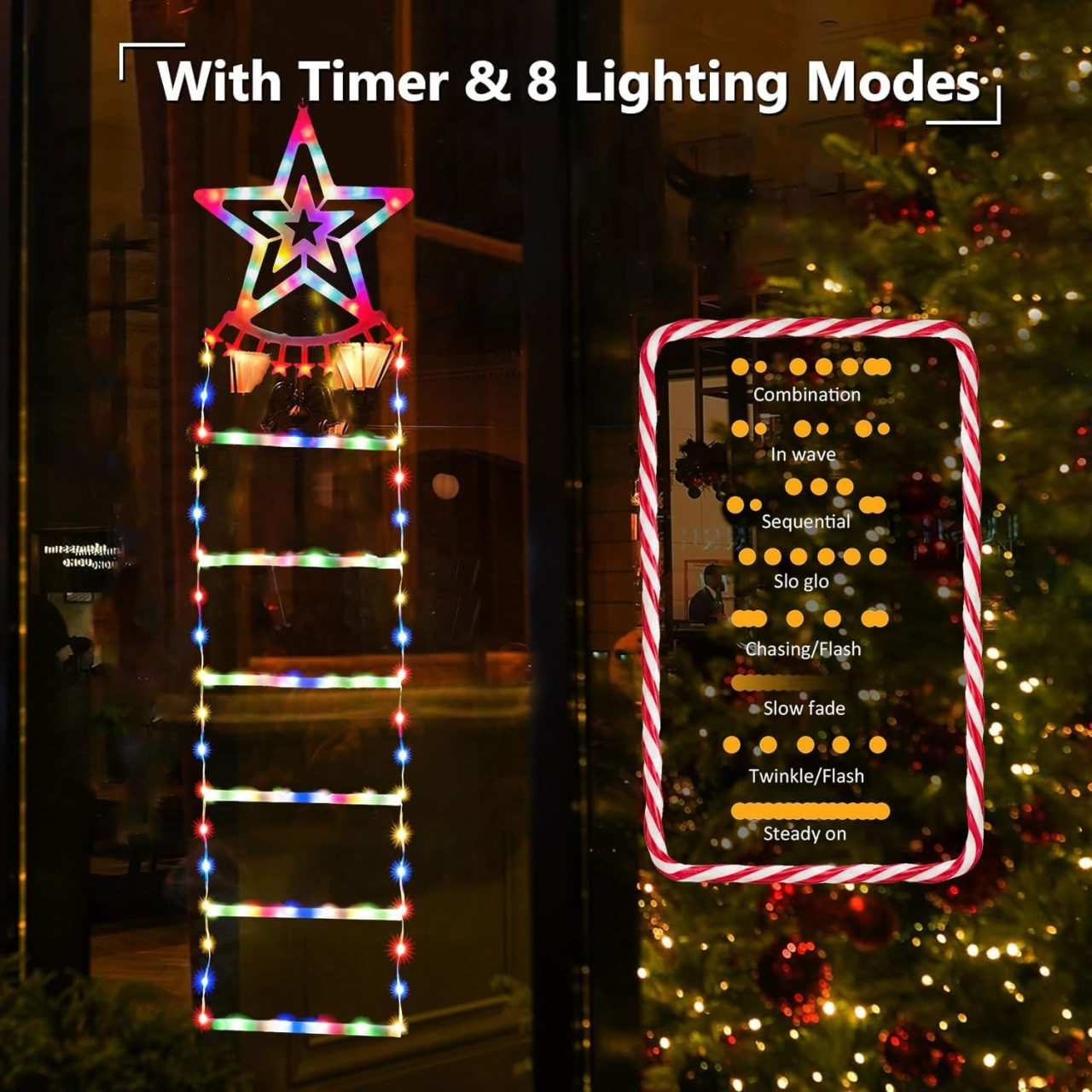Christmas Climbing Santa On Star Ladder LED Lights (Solar/Plug) (Warm White)