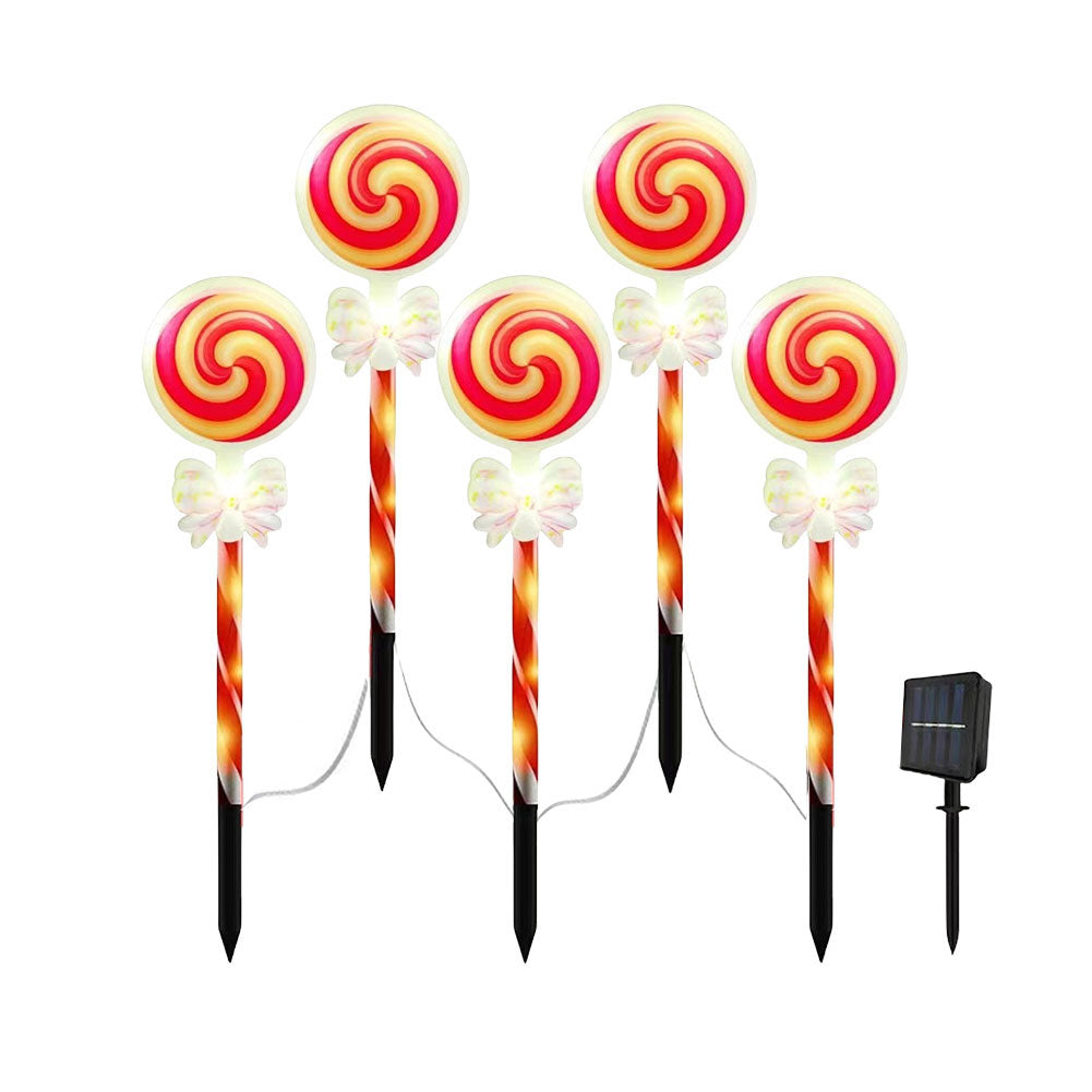 Solar Christmas Bow Lollipop Garden Lights (Set of 5)