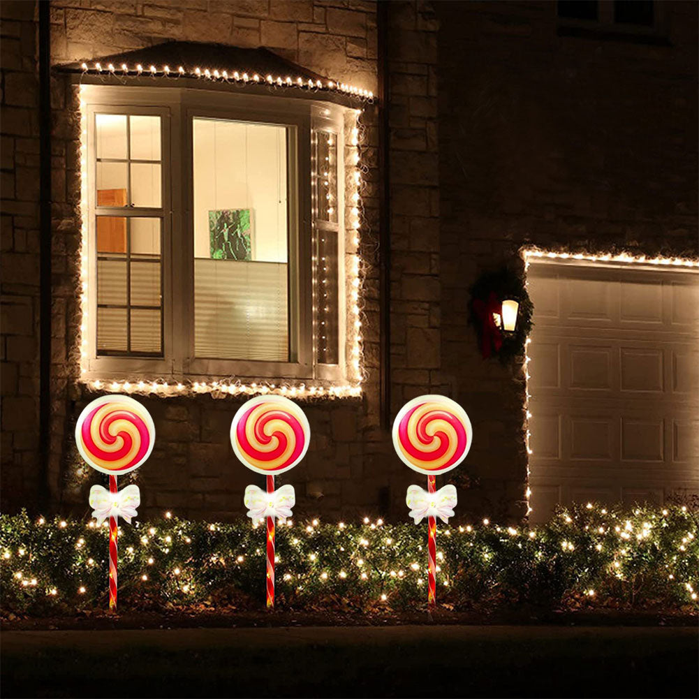Solar Christmas Bow Lollipop Garden Lights (Set of 5)