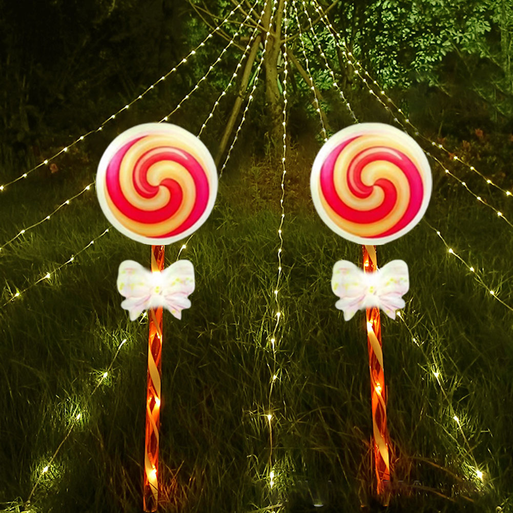 Solar Christmas Bow Lollipop Garden Lights (Set of 5)