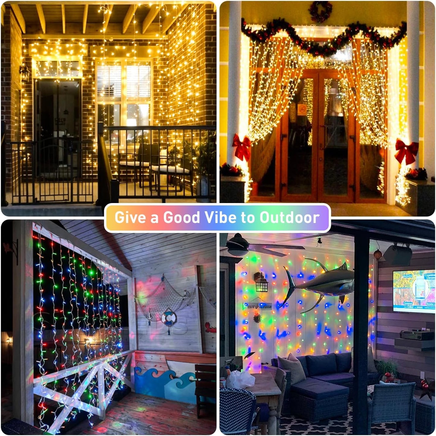 3*3M 300 LED Multicolour Curtain Lights (Solar/Plug)