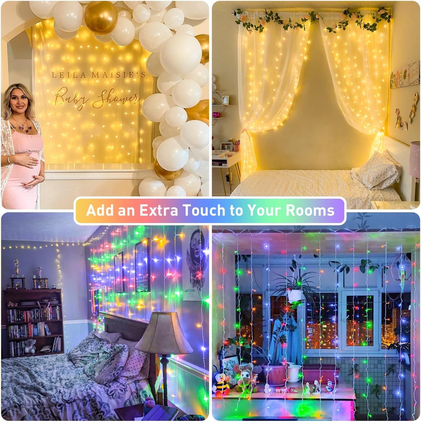 3*3M 300 LED Multicolour Curtain Lights (Solar/Plug)