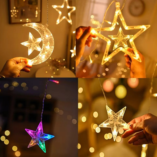 Christmas Ramadan Moon Star Holiday Curtain LED Lights (Solar/Plug) (Colour)