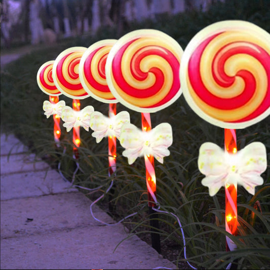 Solar Christmas Bow Lollipop Garden Lights (Set of 5)