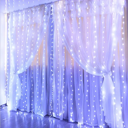 3*3M 300 LED Cold White Curtain Lights (Solar/Plug)