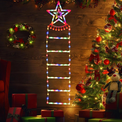 Christmas Climbing Santa On Star Ladder LED Lights (Solar/Plug) (Colour)