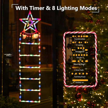 Christmas Climbing Santa On Star Ladder LED Lights (Solar/Plug) (Warm White)