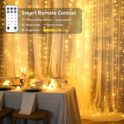 3*3M 300 LED Warm white Curtain Lights (Solar/Plug)