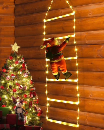 Christmas Climbing Santa On Star Ladder LED Lights (Solar/Plug) (Warm White)