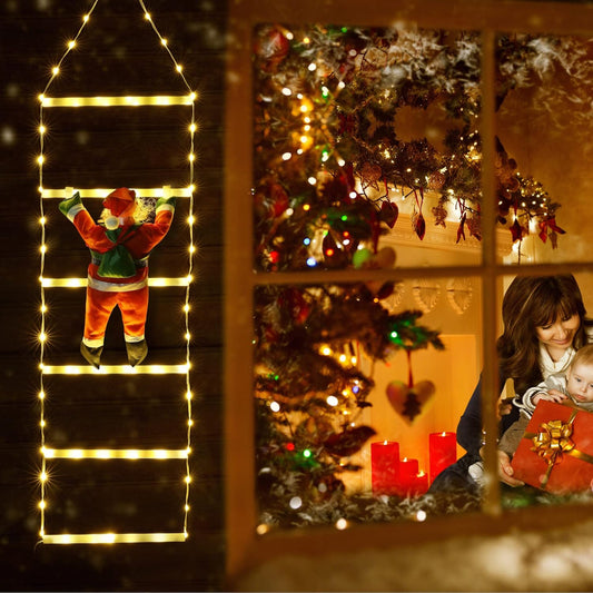 Christmas Climbing Santa On Star Ladder LED Lights (Solar/Plug) (Warm White)