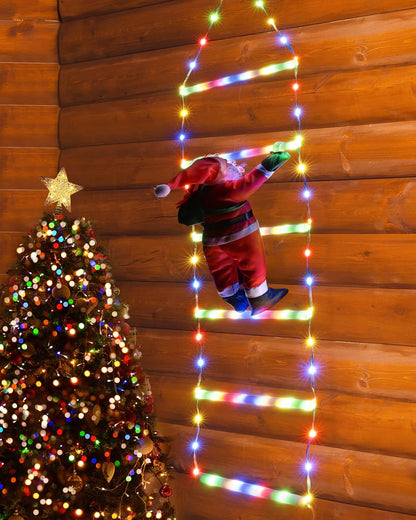 Christmas Climbing Santa On Star Ladder LED Lights (Solar/Plug) (Colour)