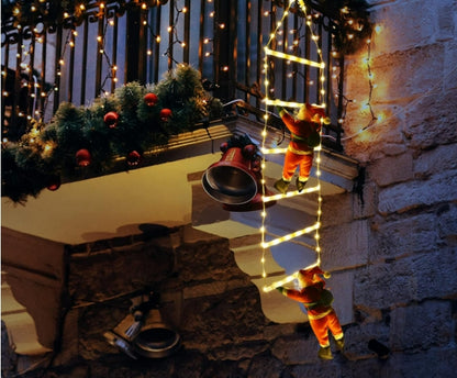 Christmas Climbing Santa On Star Ladder LED Lights (Solar/Plug) (Warm White)